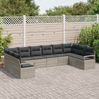 Sofa Set mit Kissen 10 pcs Hellgrau Poly-Rattan