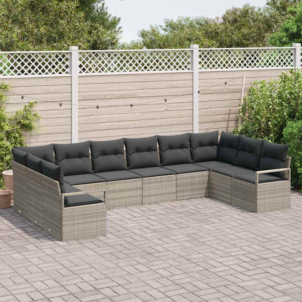 Sofa Set mit Kissen 10 pcs Hellgrau Poly-Rattan