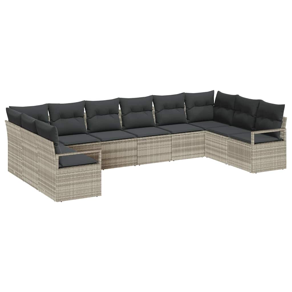 Sofa Set mit Kissen 10 pcs Hellgrau Poly-Rattan