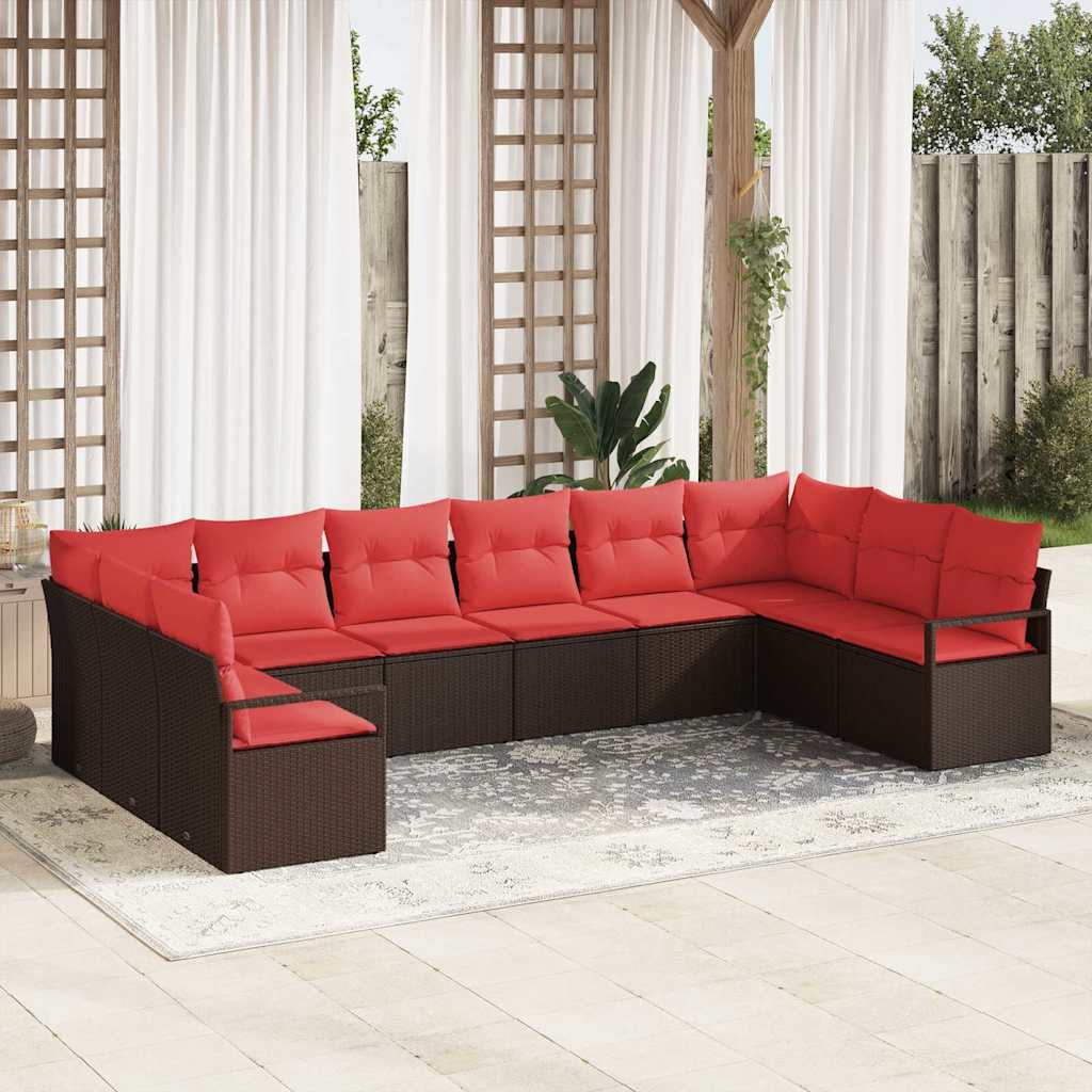 Sofa Set mit Kissen 10 pcs Braun Poly Rattan