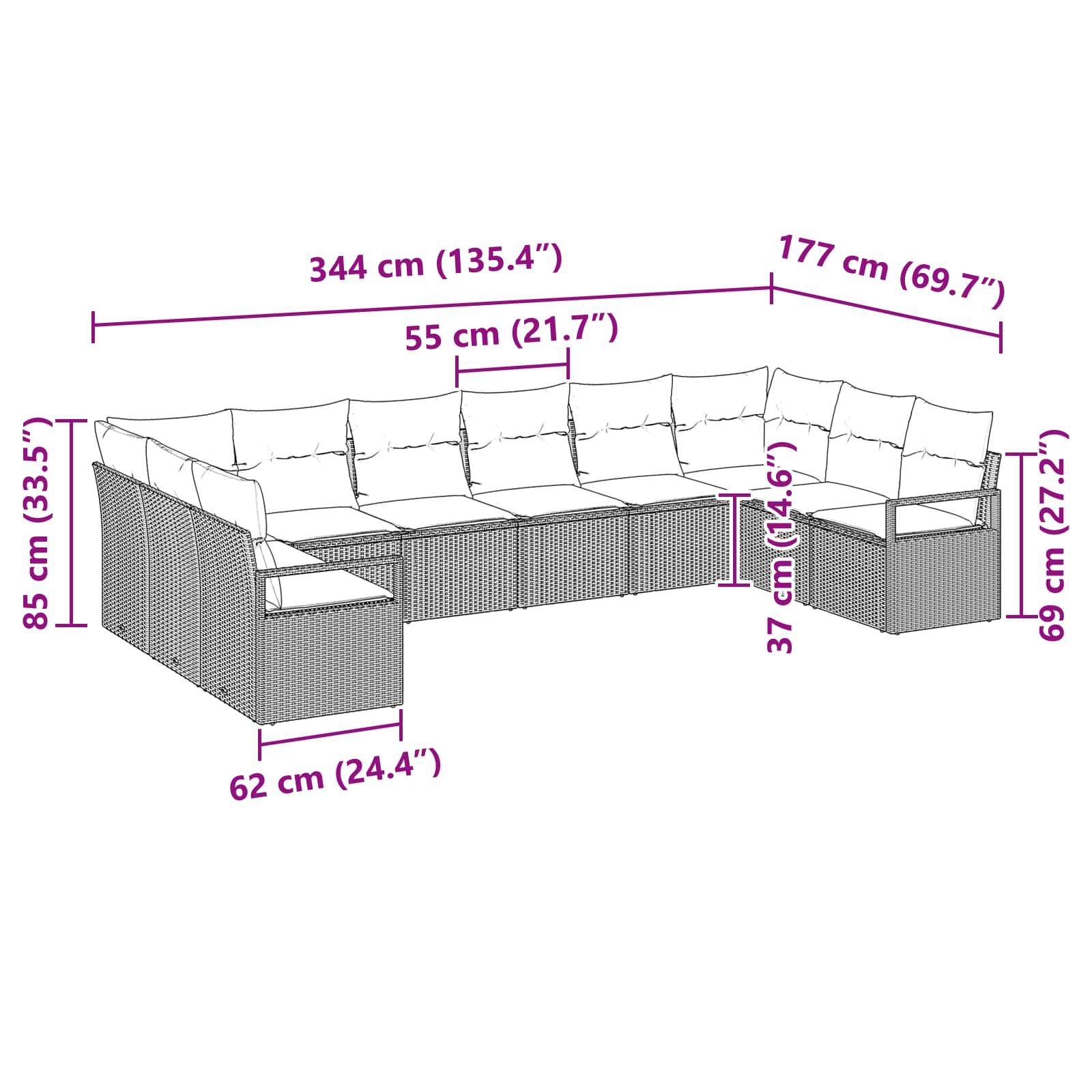Sofa Set mit Kissen 10 pcs Braun Poly Rattan