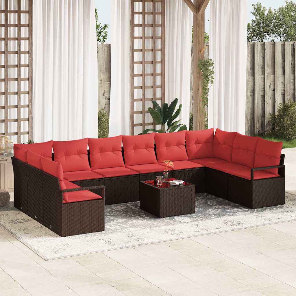 Sofa Set mit Kissen 11 pcs Braun Poly Rattan