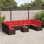 Sofa Set mit Kissen 11 pcs Braun Poly Rattan