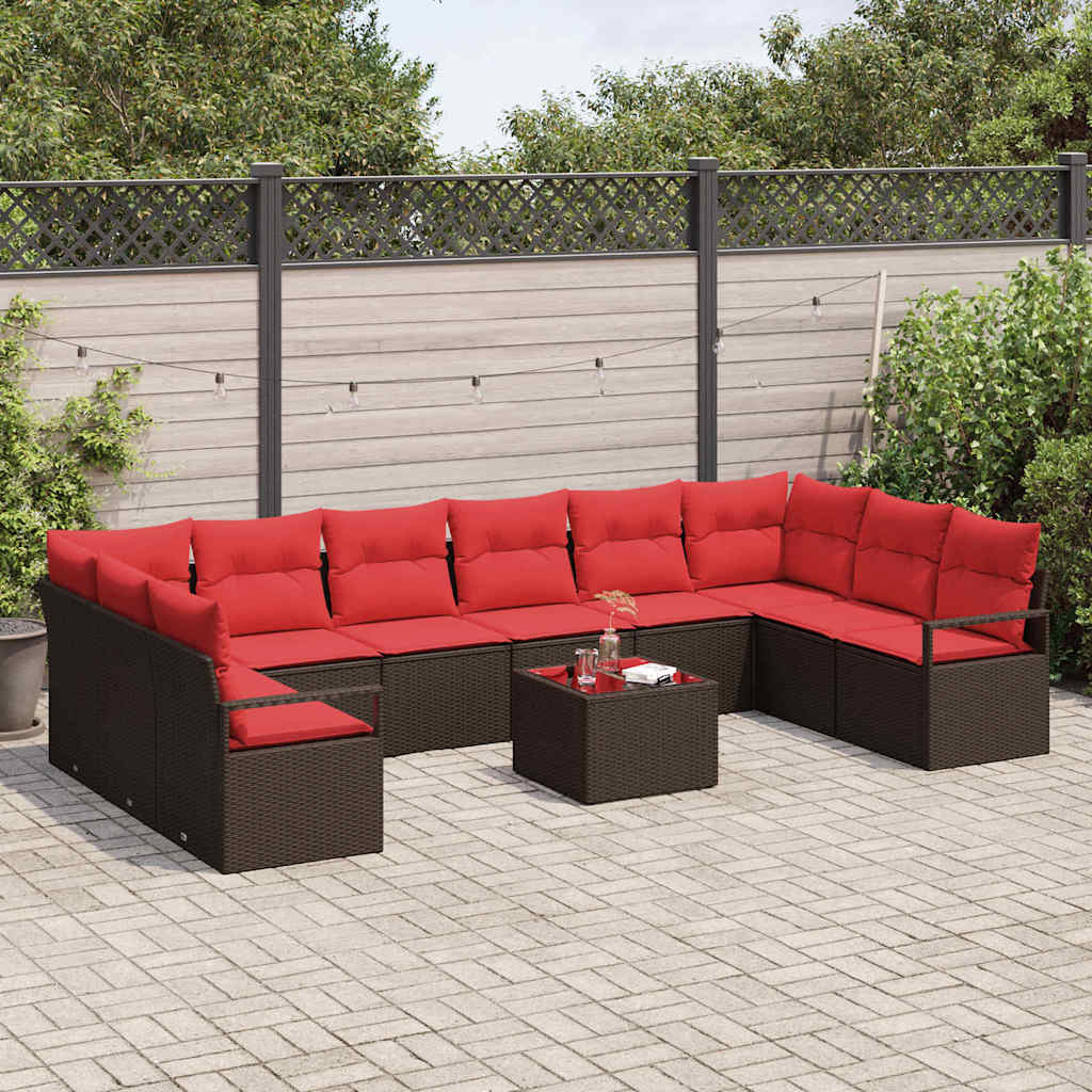 Sofa Set mit Kissen 11 pcs Braun Poly Rattan