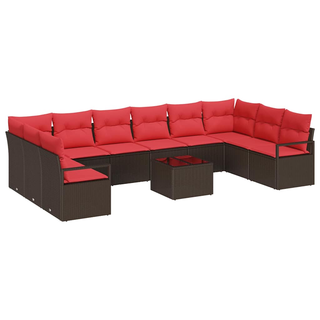 Sofa Set mit Kissen 11 pcs Braun Poly Rattan