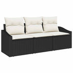 Sofa Set mit Kissen 3 pcs Schwarz Poly-Rattan