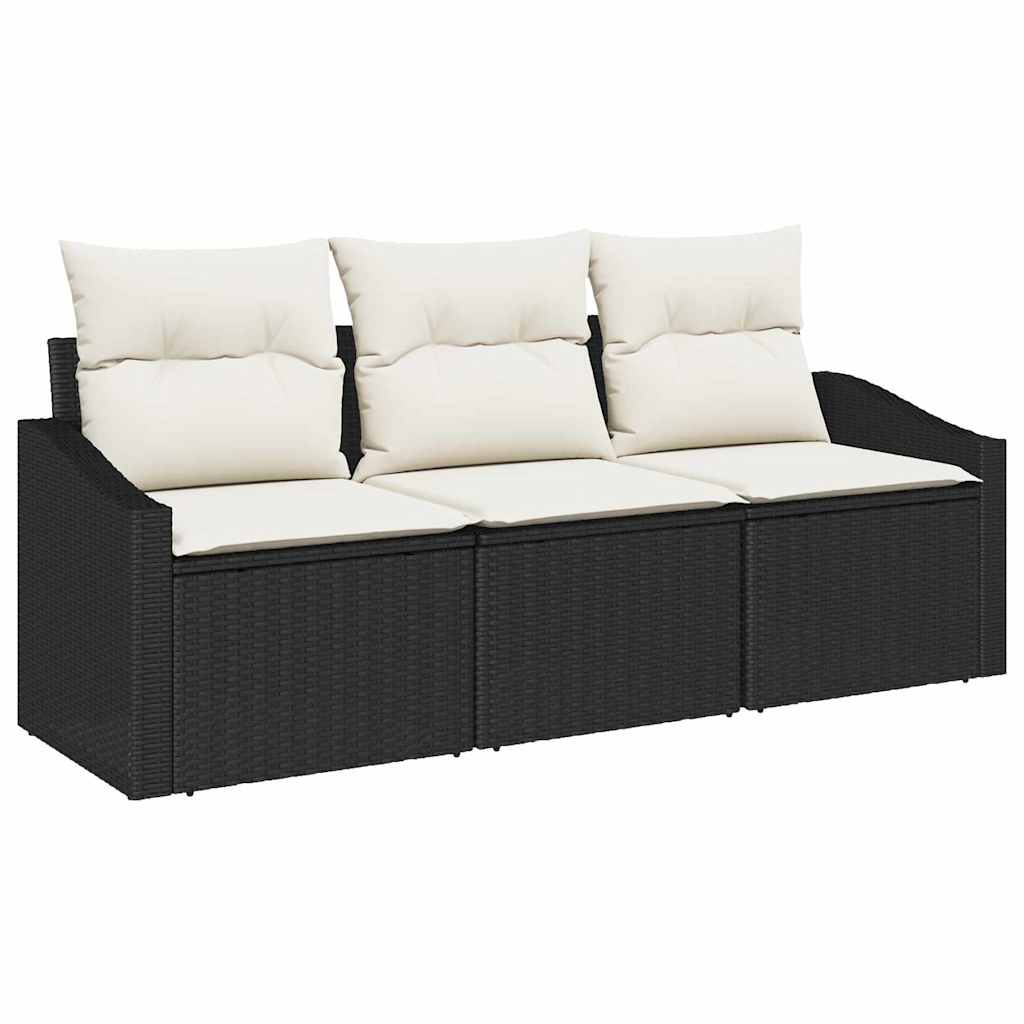 Sofa Set mit Kissen 3 pcs Schwarz Poly-Rattan