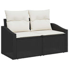 Sofa Set mit Kissen 3 pcs Schwarz Poly-Rattan