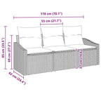 Sofa Set mit Kissen 3 pcs Schwarz Poly-Rattan