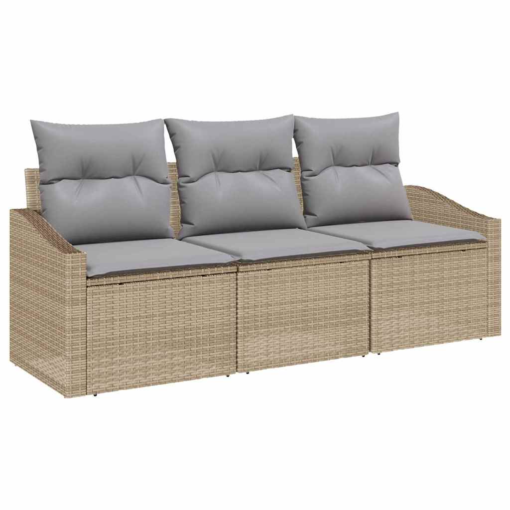 Sofa Set mit Kissen 3 pcs Beige Poly-Rattan