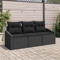 Sofa Set mit Kissen 3 pcs Schwarz Poly Rattan