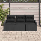 Sofa Set mit Kissen 3 pcs Schwarz Poly Rattan