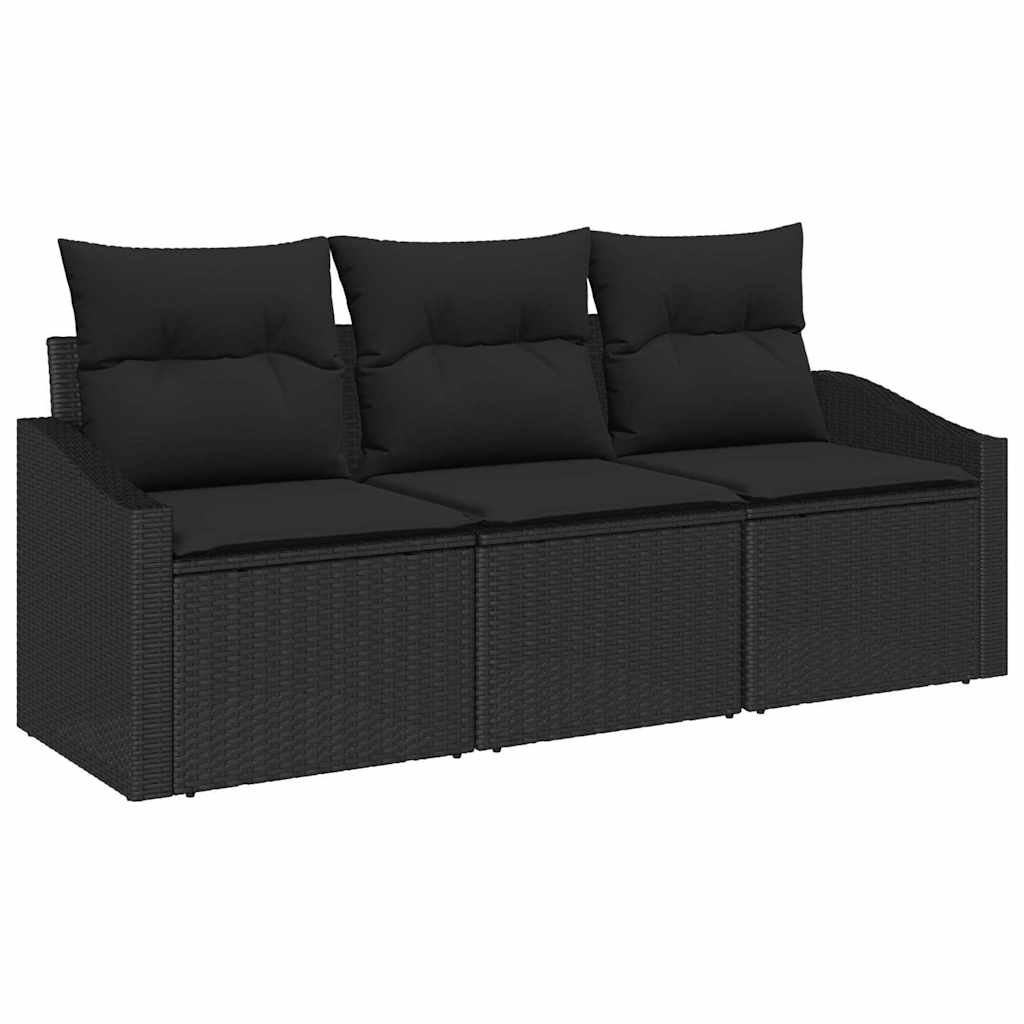 Sofa Set mit Kissen 3 pcs Schwarz Poly Rattan