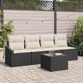 Sofa Set mit Kissen 5 pcs Schwarz und Creme Poly Rattan
