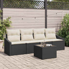 Sofa Set mit Kissen 5 pcs Schwarz und Creme Poly Rattan