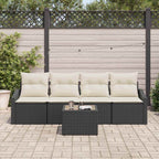 Sofa Set mit Kissen 5 pcs Schwarz und Creme Poly Rattan