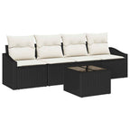 Sofa Set mit Kissen 5 pcs Schwarz und Creme Poly Rattan