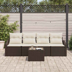 Sofa Set mit Kissen 5 pcs Braun und Creme Poly Rattan