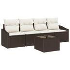 Sofa Set mit Kissen 5 pcs Braun und Creme Poly Rattan