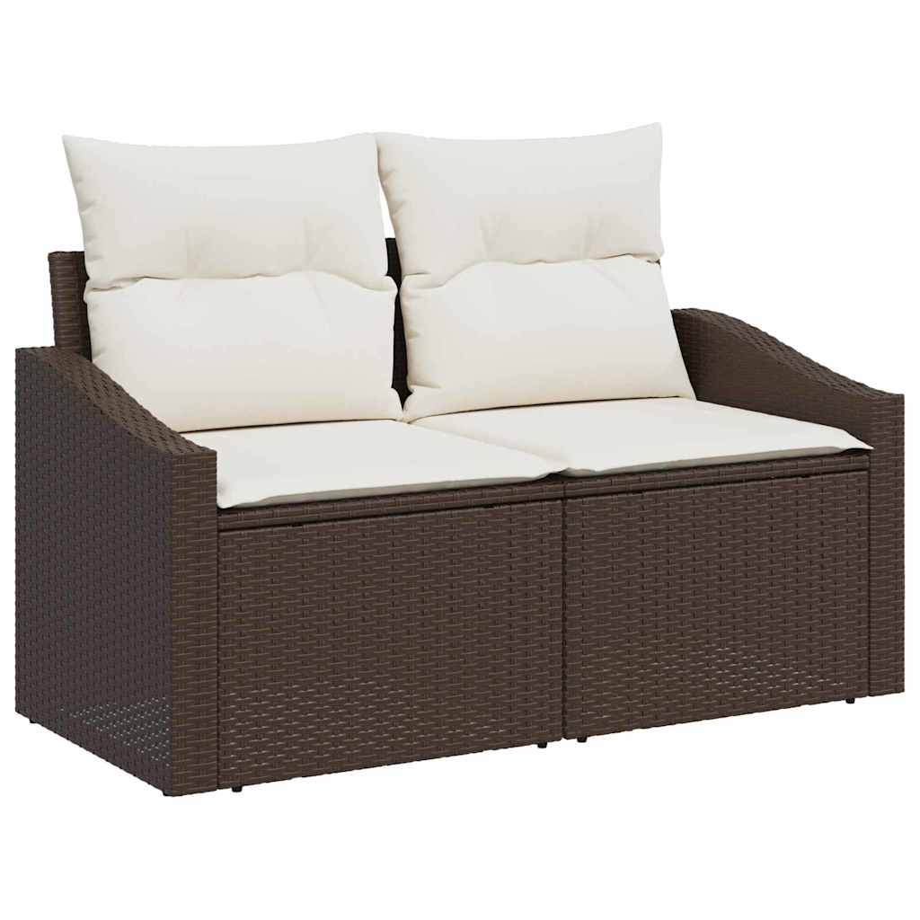 Sofa Set mit Kissen 5 pcs Braun und Creme Poly Rattan
