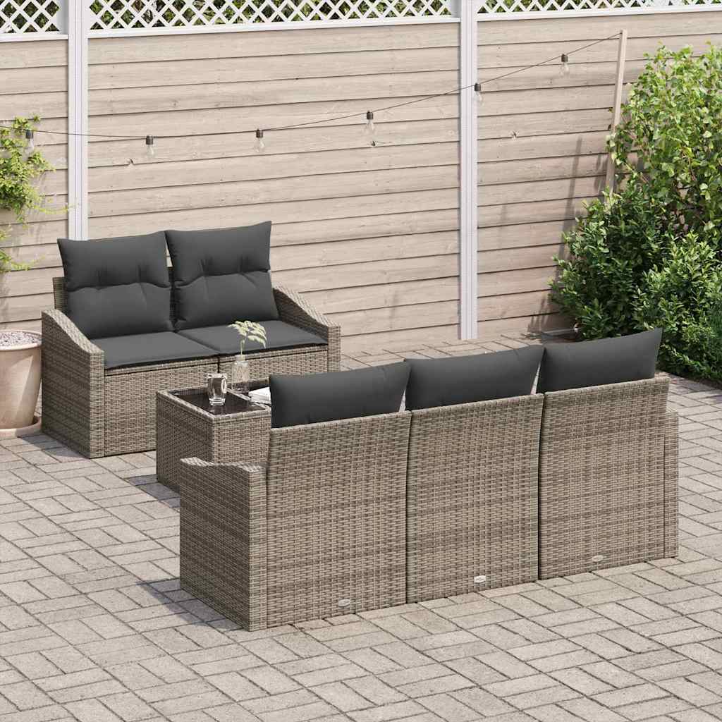Sofa Set mit Kissen mit Kissen 6 pcs Grau Poly Rattan