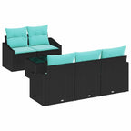 Sofa Set mit Kissen 6 pcs Schwarz und Türkis Poly Rattan