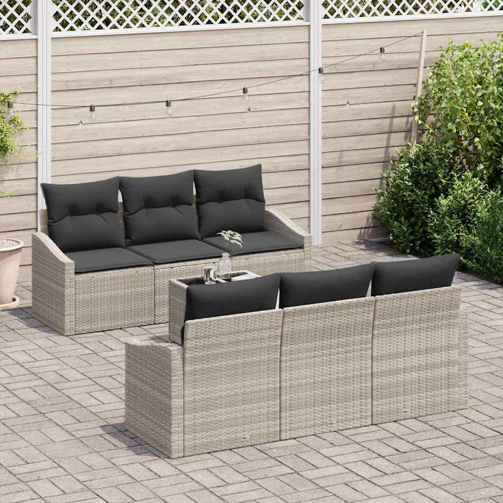 Sofa Set mit Kissen mit Kissen 7 pcs Hellgrau Poly Rattan