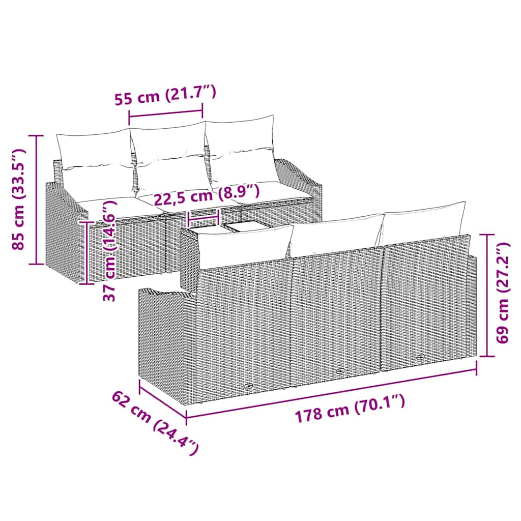 Sofa Set mit Kissen mit Kissen 7 pcs Hellgrau Poly Rattan