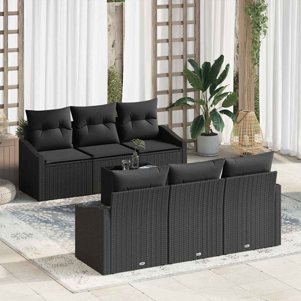 Sofa Set mit Kissen mit Kissen 7 pcs Schwarz Poly Rattan