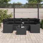 Sofa Set mit Kissen mit Kissen 7 pcs Schwarz Poly-Rattan