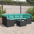 Sofa Set mit Kissen 7 pcs Schwarz und Türkis Poly Rattan