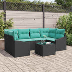 Sofa Set mit Kissen 7 pcs Schwarz und Türkis Poly Rattan