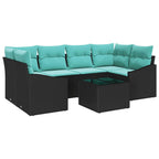 Sofa Set mit Kissen 7 pcs Schwarz und Türkis Poly Rattan