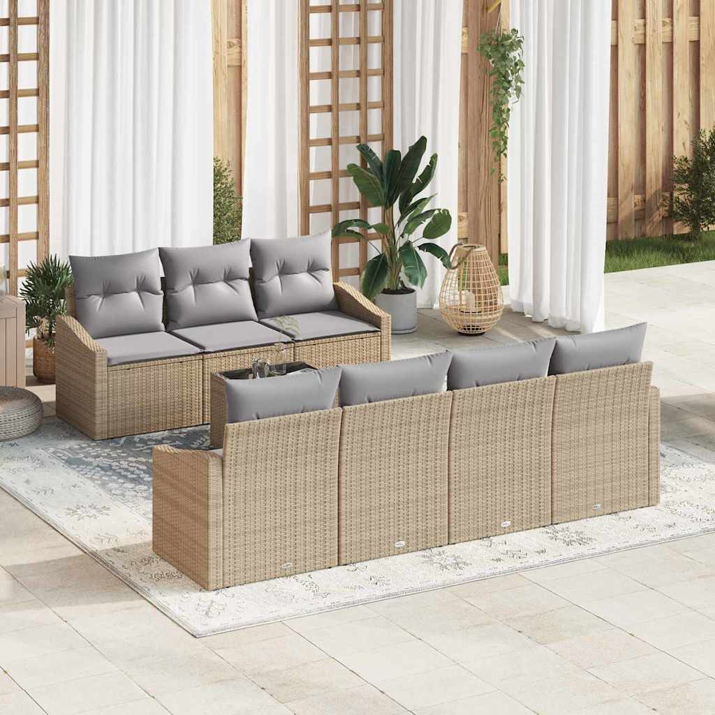 Sofa Set mit Kissen 8 pcs Beige und Hellgrau Poly Rattan