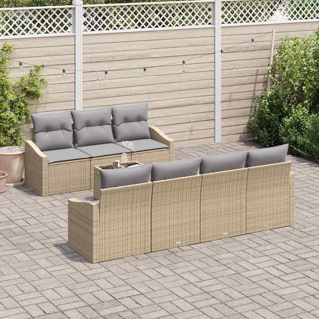 Sofa Set mit Kissen 8 pcs Beige und Hellgrau Poly Rattan