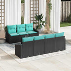Sofa Set mit Kissen 8 pcs Schwarz und Türkis Poly Rattan