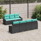 Sofa Set mit Kissen 8 pcs Schwarz und Türkis Poly Rattan