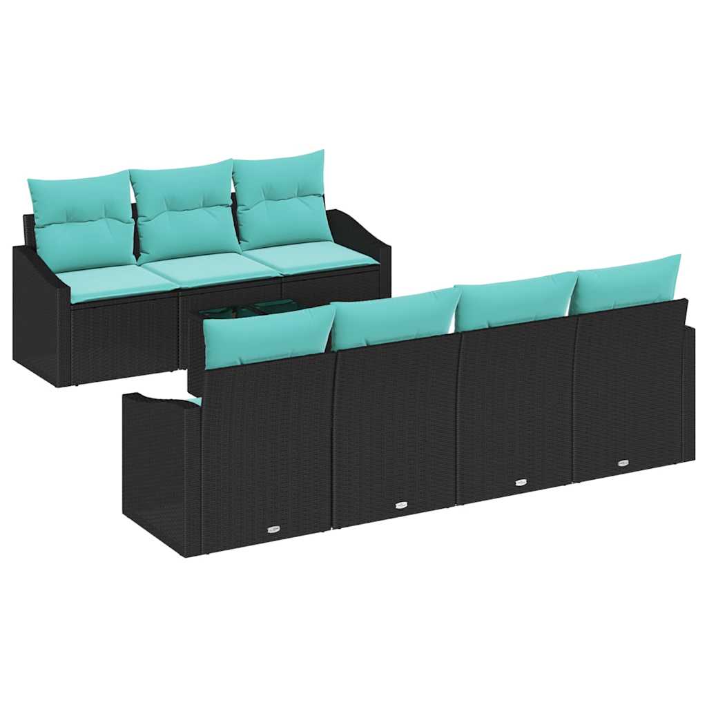 Sofa Set mit Kissen 8 pcs Schwarz und Türkis Poly Rattan