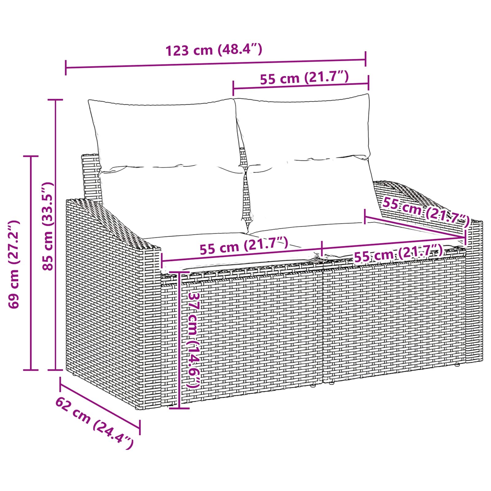 Sofa Set mit Kissen 8 pcs Schwarz und Türkis Poly Rattan