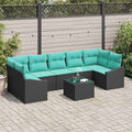 Sofa Set mit Kissen 8 pcs Schwarz und Türkis Poly-Rattan