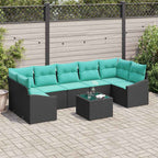 Sofa Set mit Kissen 8 pcs Schwarz und Türkis Poly-Rattan