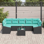 Sofa Set mit Kissen 8 pcs Schwarz und Türkis Poly-Rattan