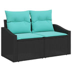 Sofa Set mit Kissen 8 pcs Schwarz und Türkis Poly-Rattan