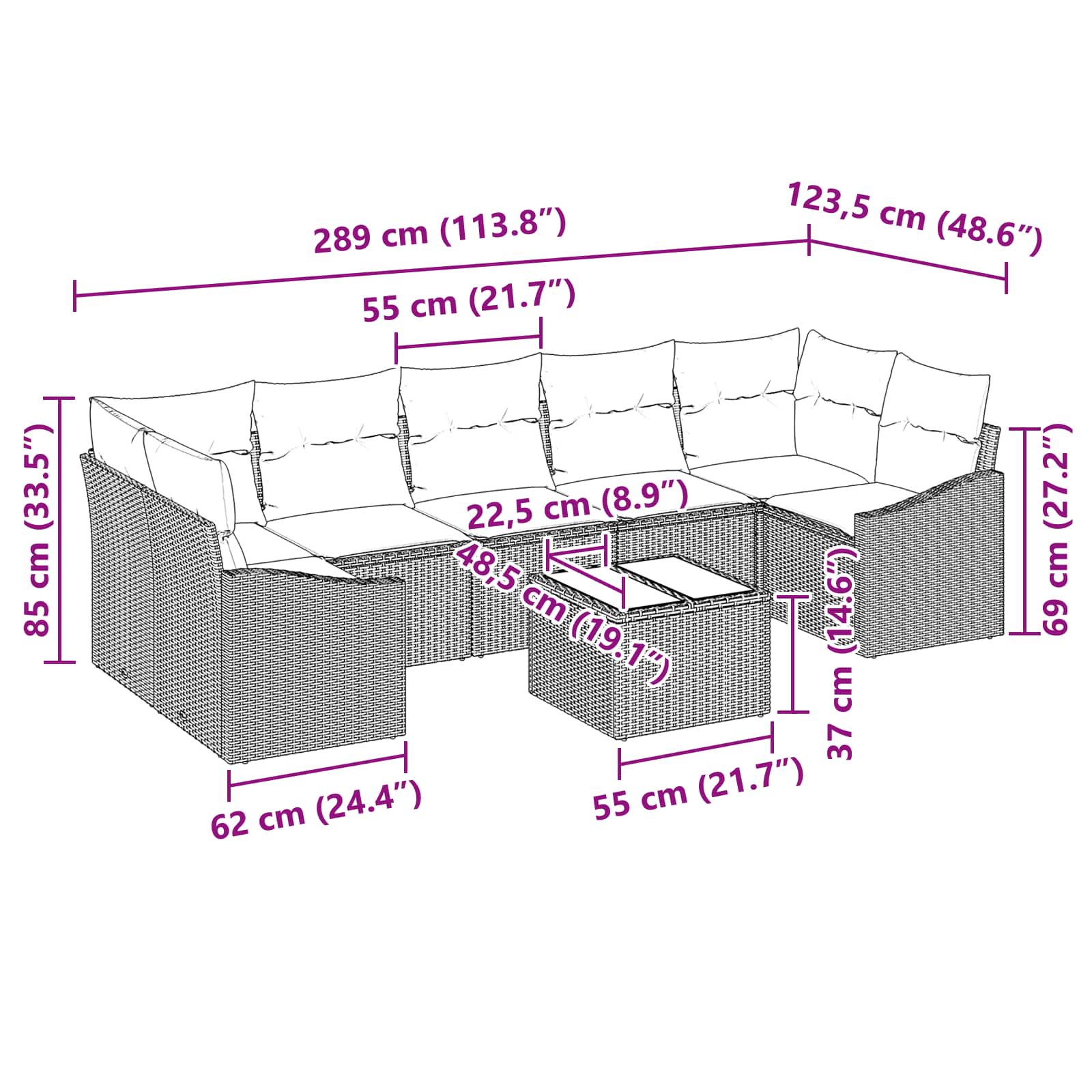 Sofa Set mit Kissen 8 pcs Schwarz und Türkis Poly-Rattan