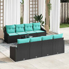 Sofa Set mit Kissen 9 pcs Schwarz und Türkis Poly Rattan