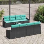 Sofa Set mit Kissen 9 pcs Schwarz und Türkis Poly Rattan