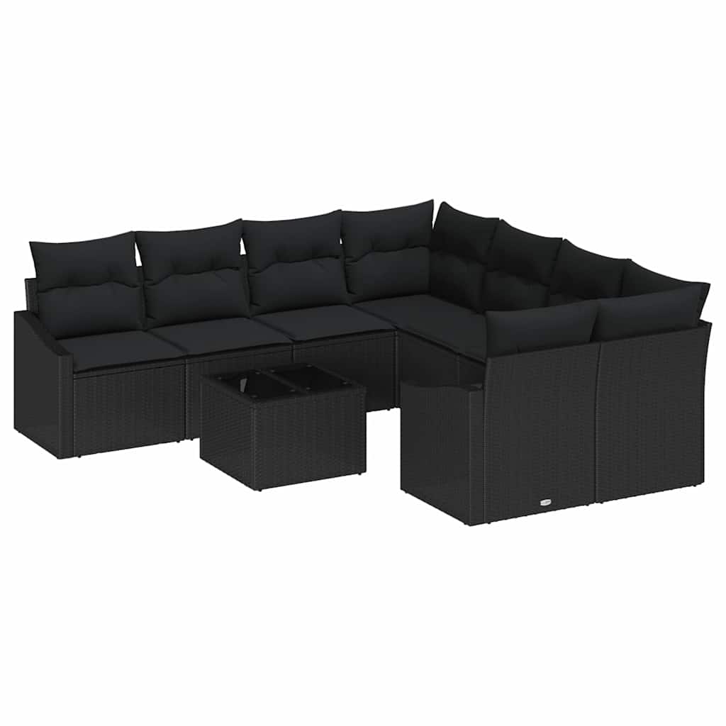 Sofa Set mit Kissen mit Kissen 9 pcs Schwarz Poly-Rattan