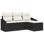 Sofa Set mit Kissen 4 pcs Schwarz Poly Rattan