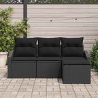 Sofa Set mit Kissen 4 pcs Schwarz Poly Rattan