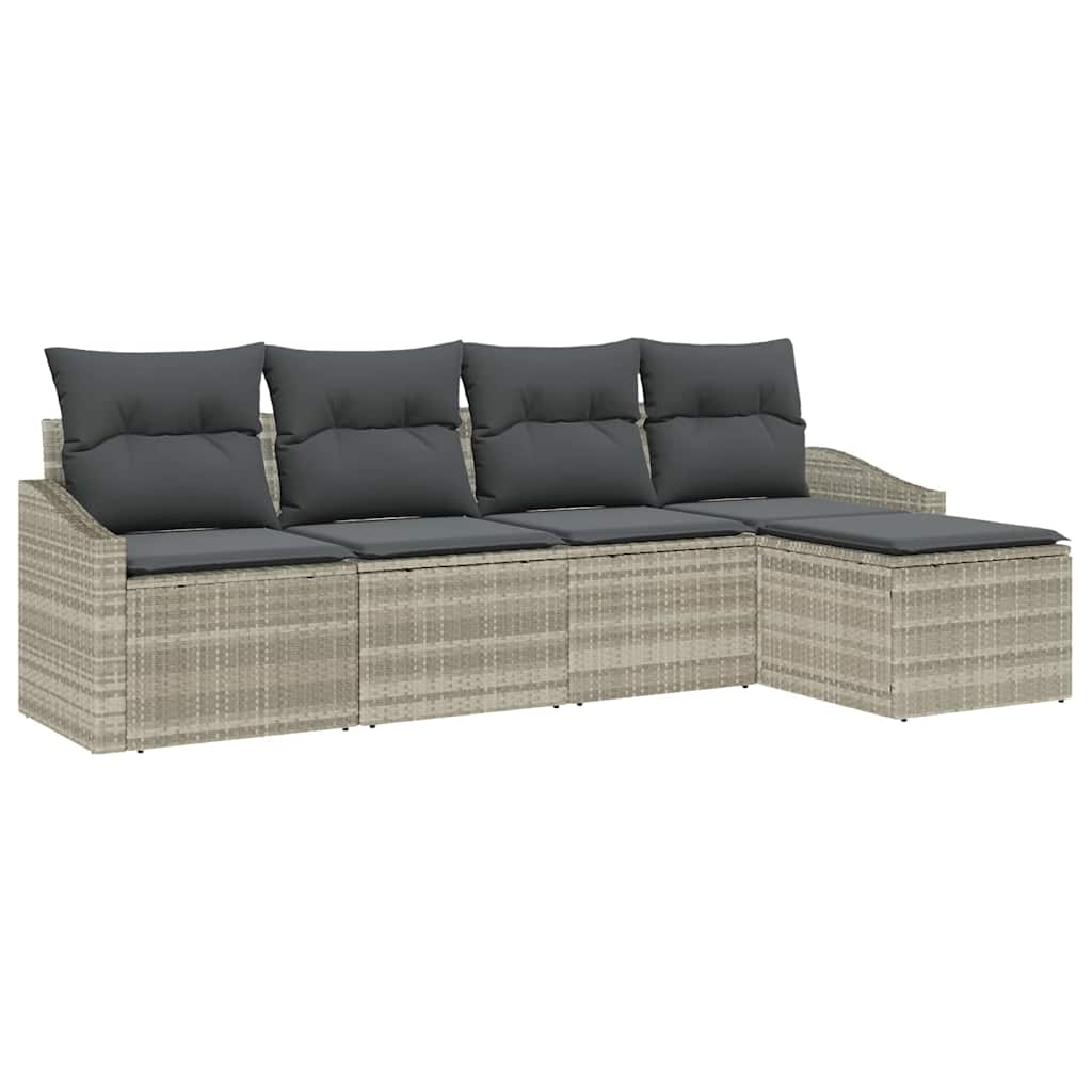 Sofa Set mit Kissen 5 pcs Hellgrau Poly-Rattan